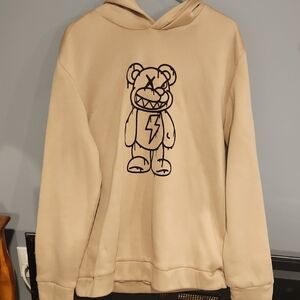 NWOT Tan Hoodie with Bear Graphic